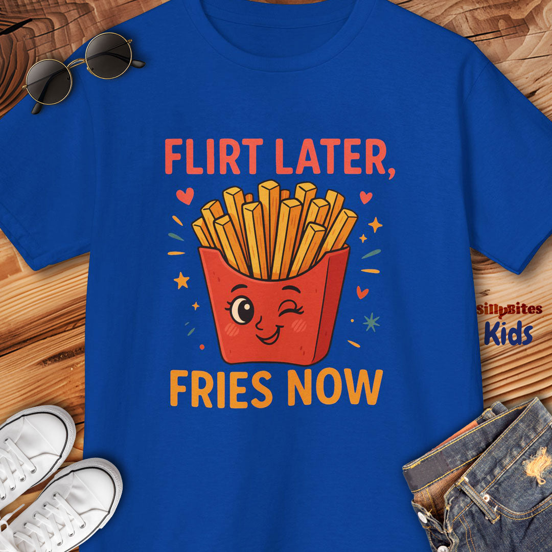 Flirt Later Fries Now Kids T-Shirt