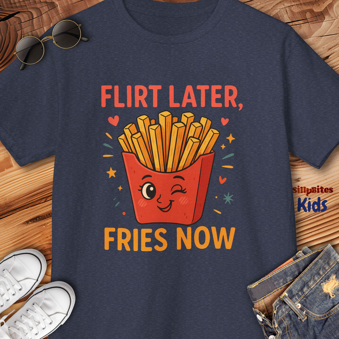 Flirt Later Fries Now Kids T-Shirt