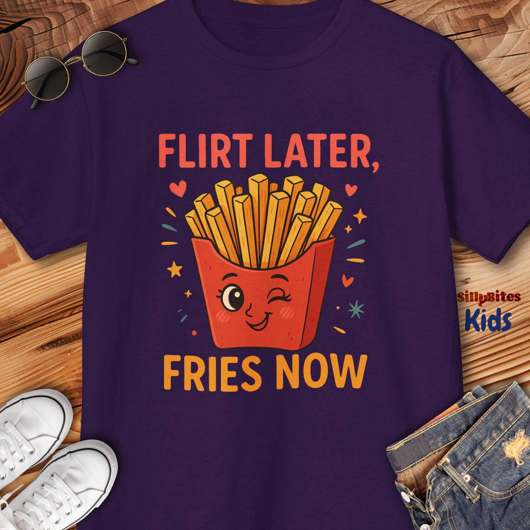 Flirt Later Fries Now Kids T-Shirt