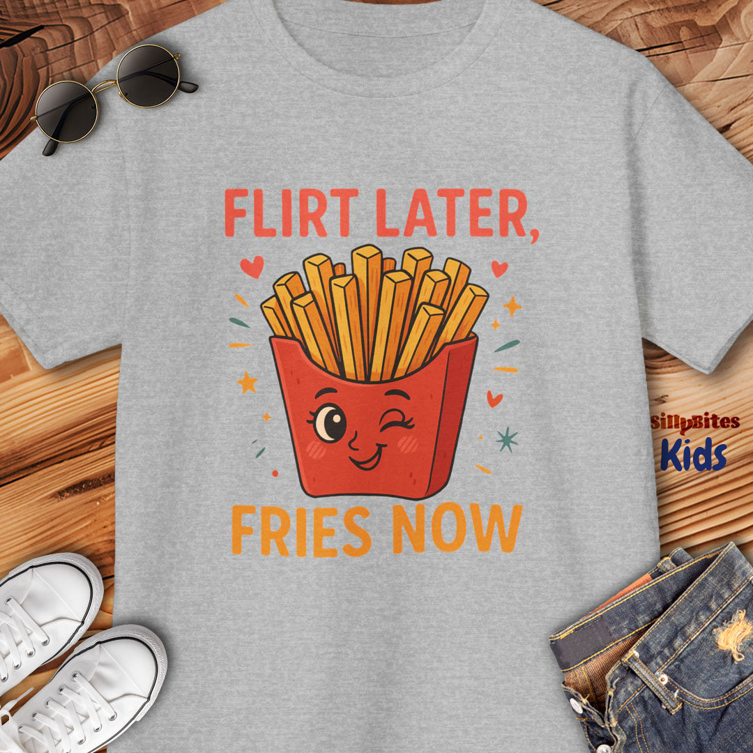 Flirt Later Fries Now Kids T-Shirt