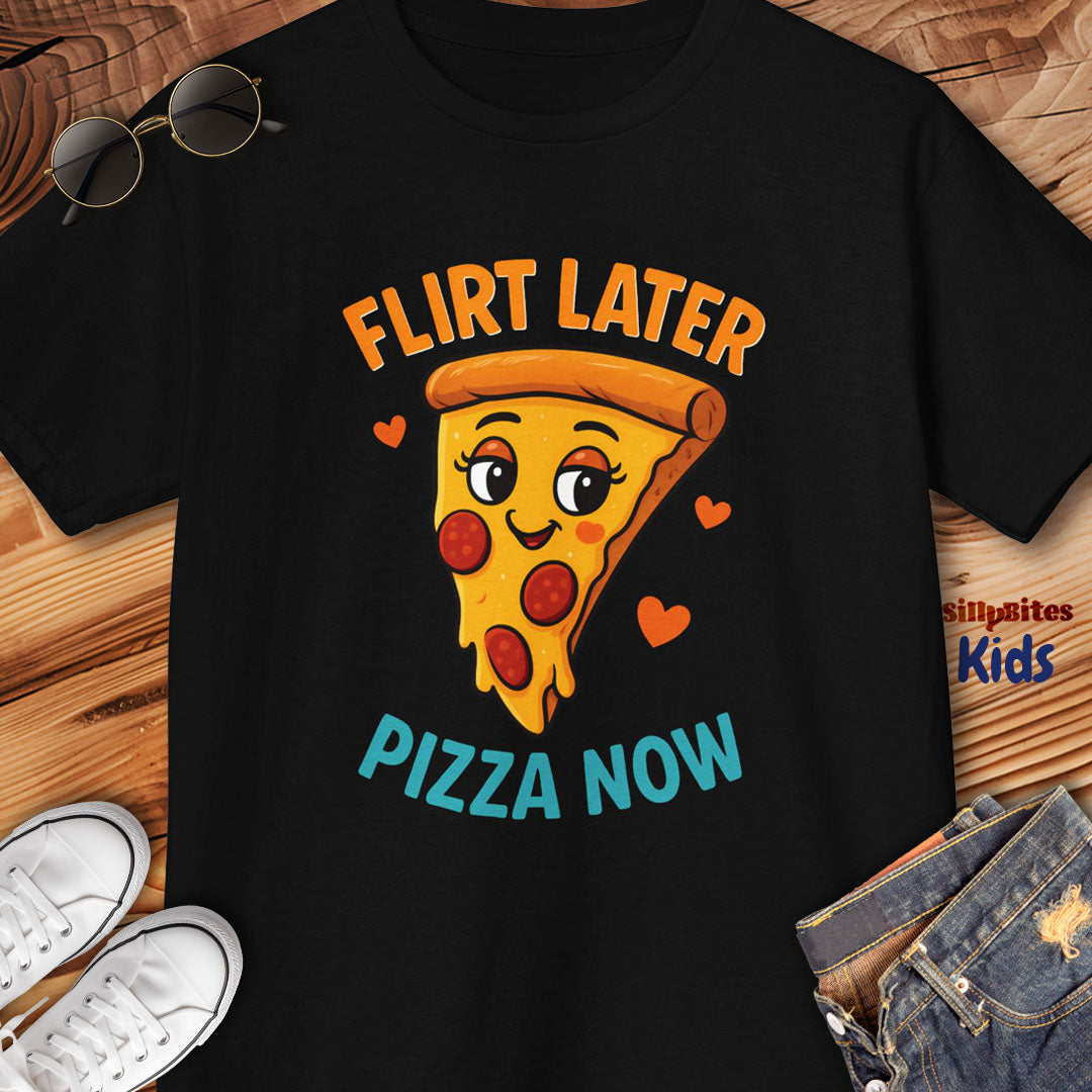 Flirt Later Pizza Now Kids T-Shirt