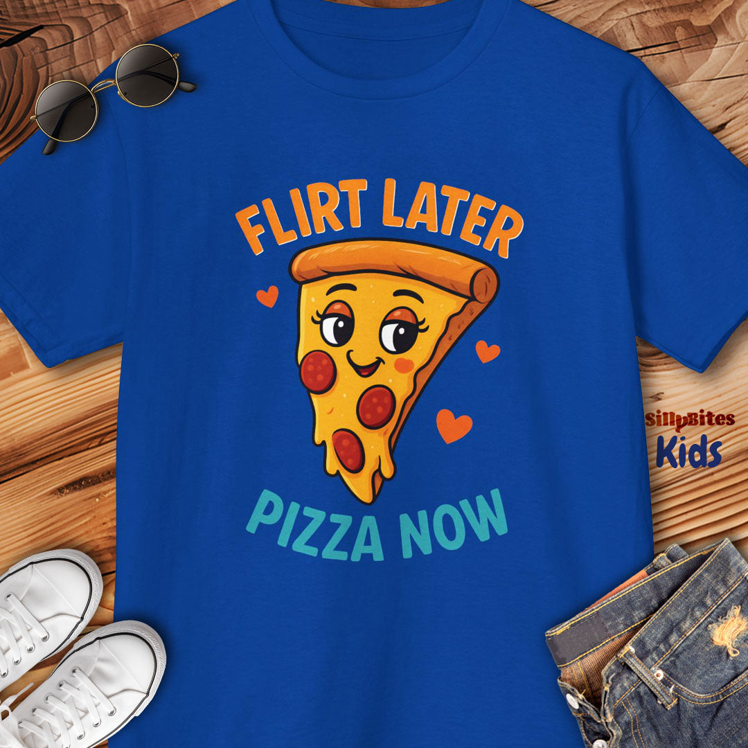 Flirt Later Pizza Now Kids T-Shirt