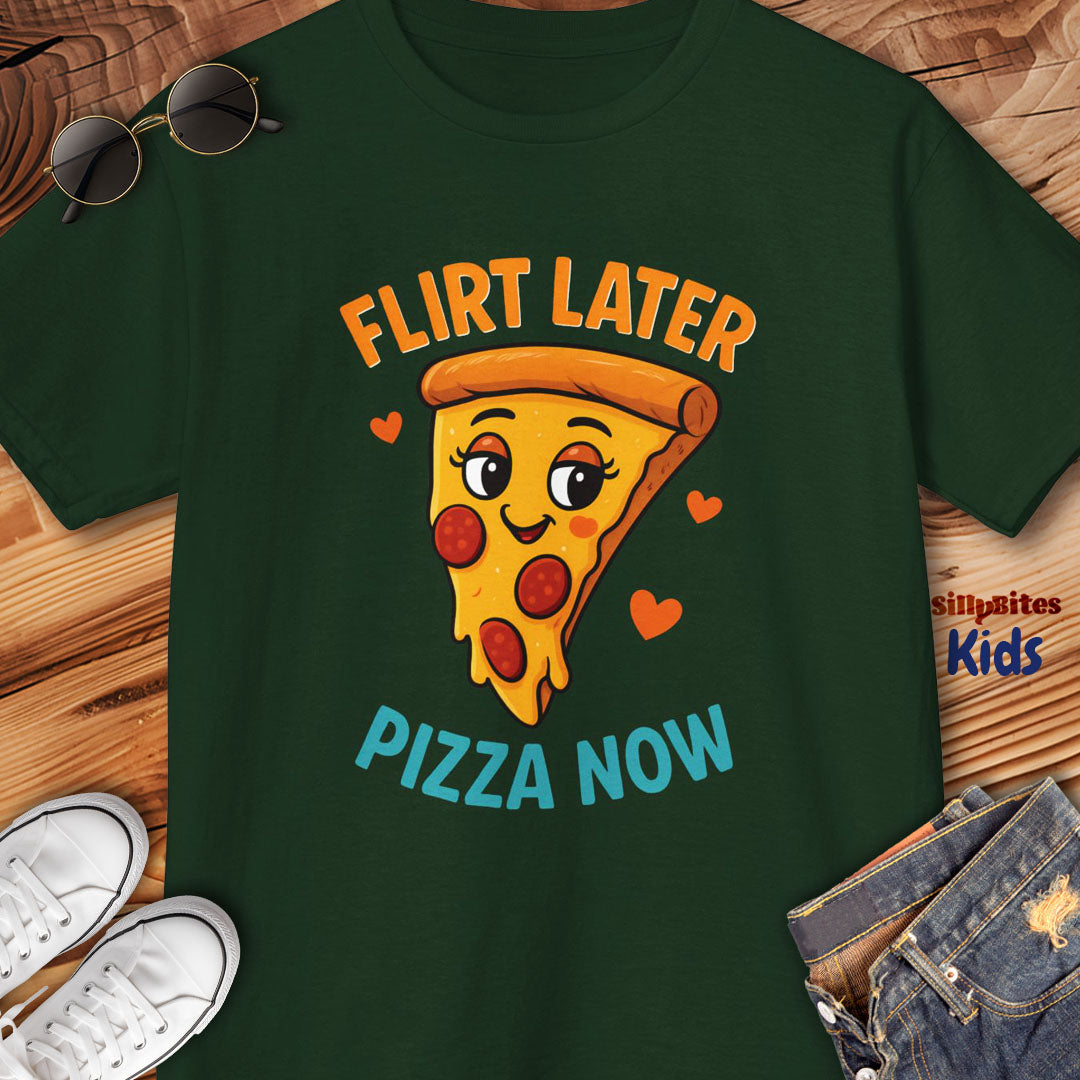 Flirt Later Pizza Now Kids T-Shirt