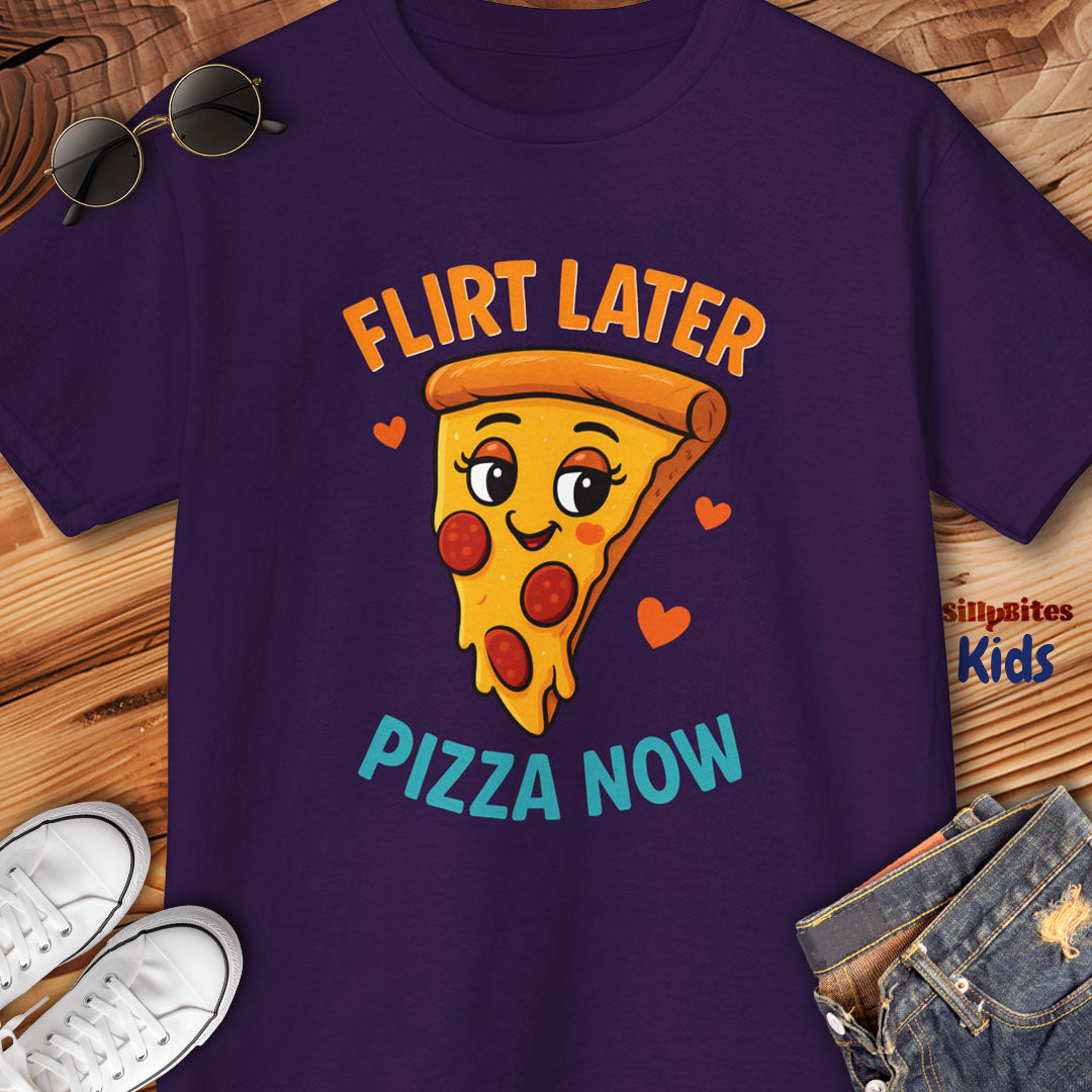 Flirt Later Pizza Now Kids T-Shirt