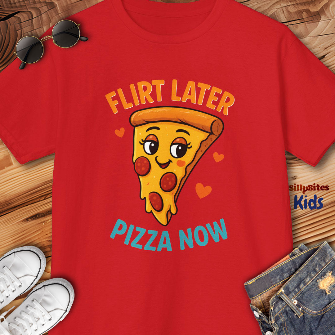 Flirt Later Pizza Now Kids T-Shirt