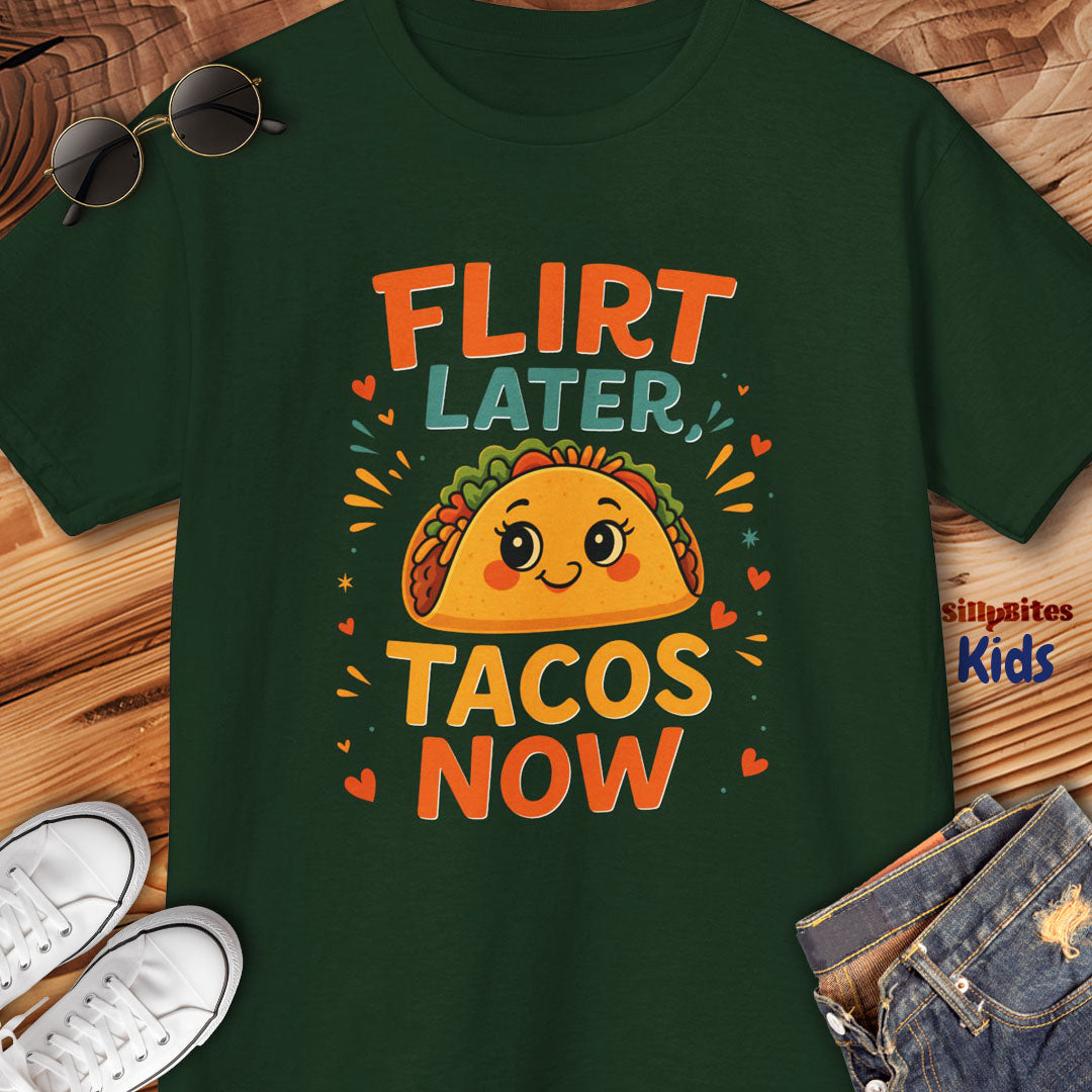 Flirt Later Tacos Now Kids T-Shirt