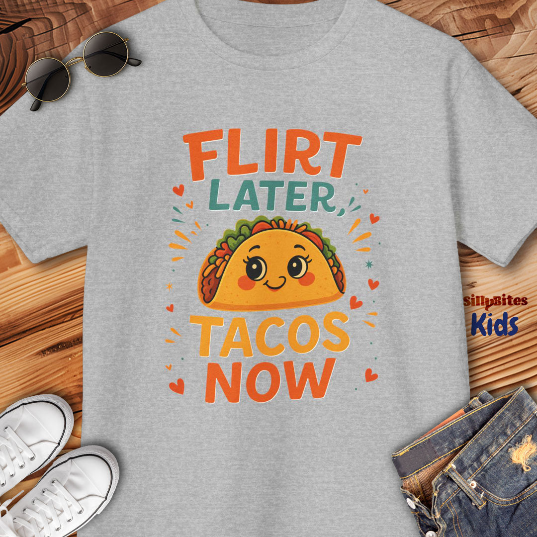 Flirt Later Tacos Now Kids T-Shirt
