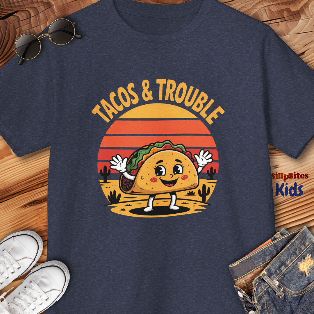 Girls Tacos And Trouble Kids T-Shirt