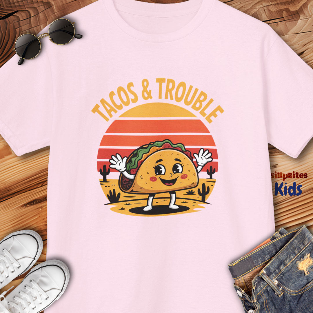 Girls Tacos And Trouble Kids T-Shirt