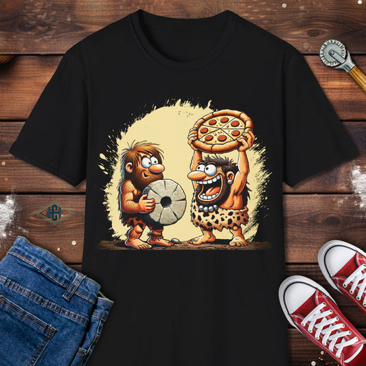 Funny Cavemen Pizza Invention T-Shirt