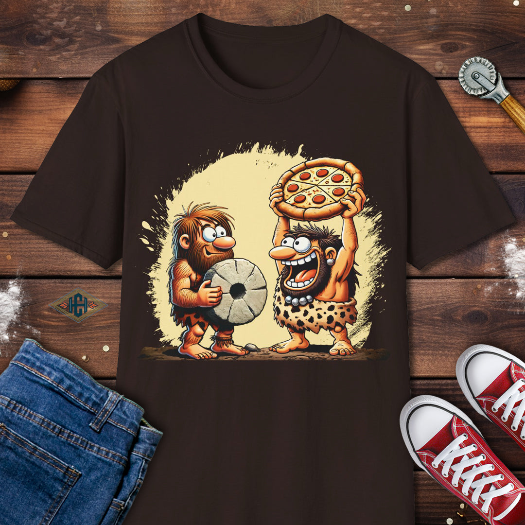 Funny Cavemen Pizza Invention T-Shirt