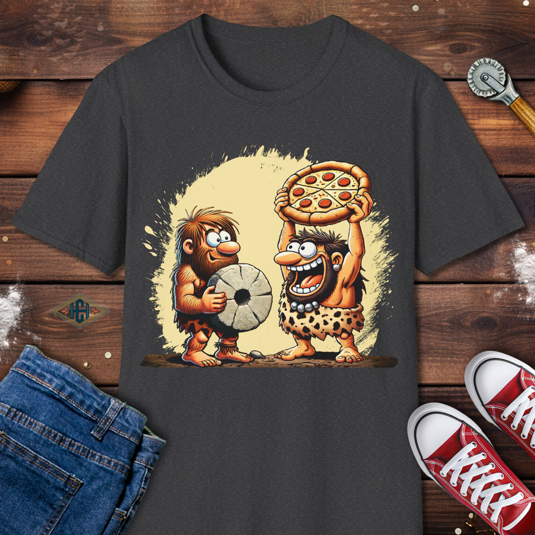 Funny Cavemen Pizza Invention T-Shirt