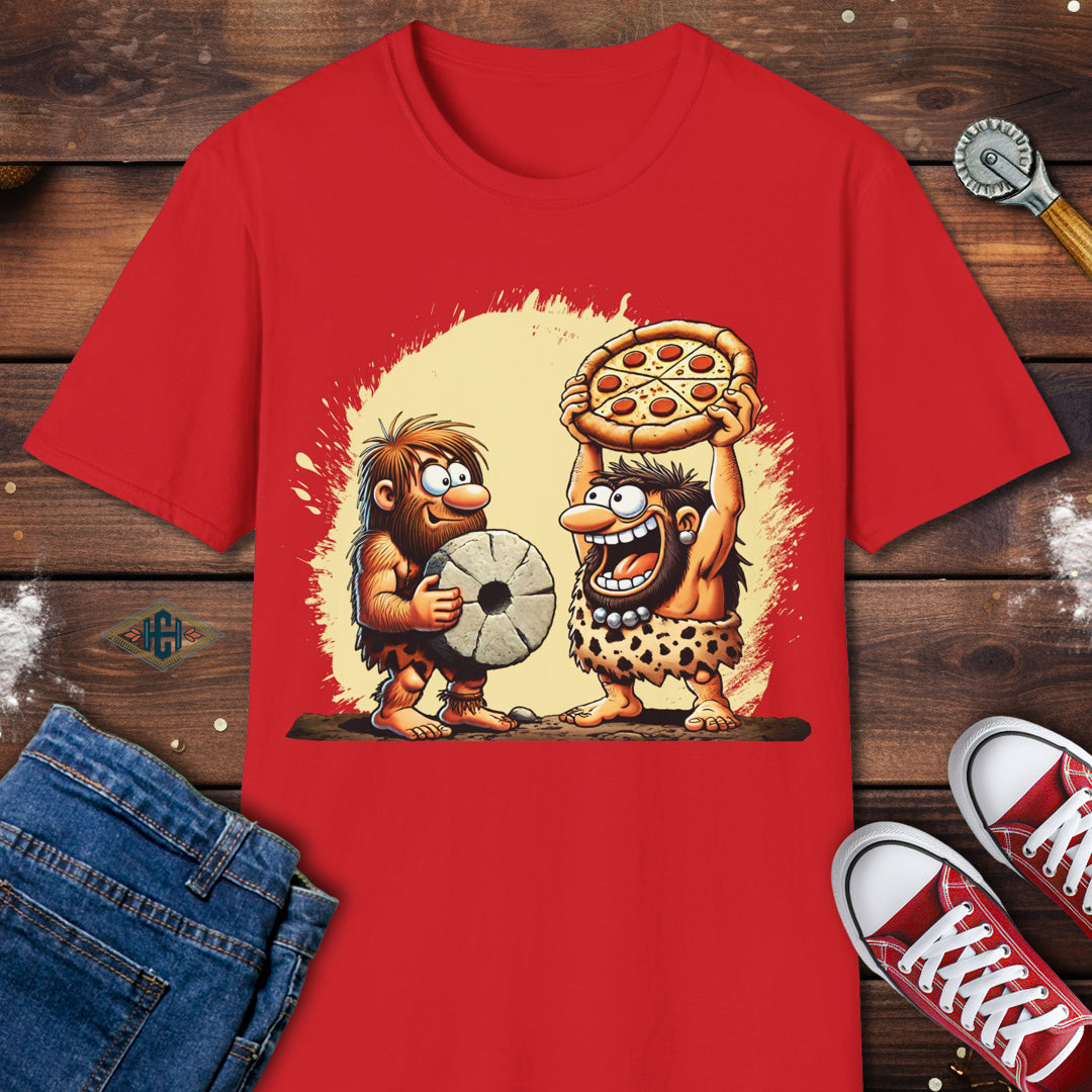 Funny Cavemen Pizza Invention T-Shirt