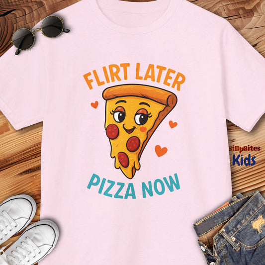 Flirt Later Pizza Now Kids T-Shirt