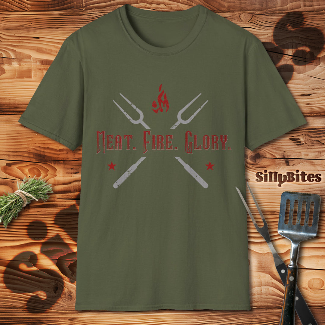 Meat, Fire, Glory, BBQ Lover T-Shirt - Unisex