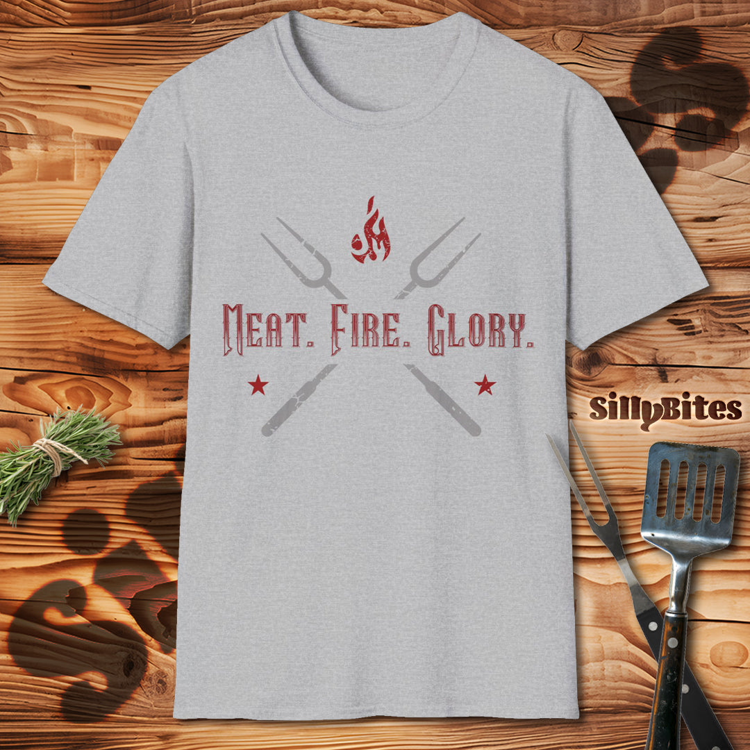 Meat, Fire, Glory, BBQ Lover T-Shirt - Unisex